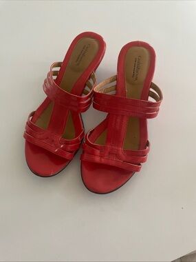 comfortview Red Strappy Slide Sandals